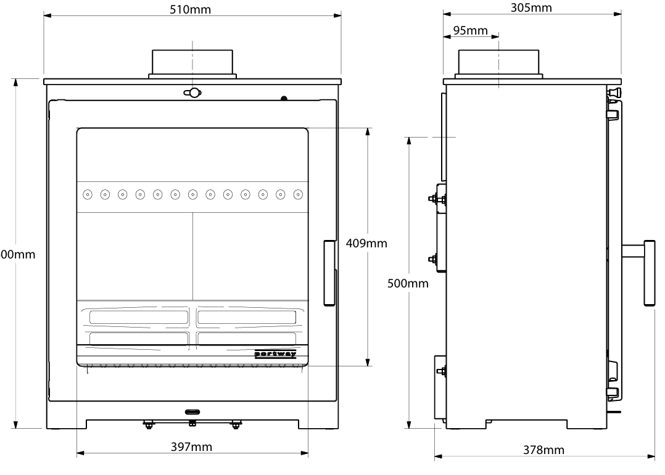 Arundel XL stove dimensions diagram