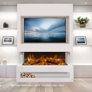 DLX 1250 Media Wall Suite - White with Acoustic Oak Back Panel