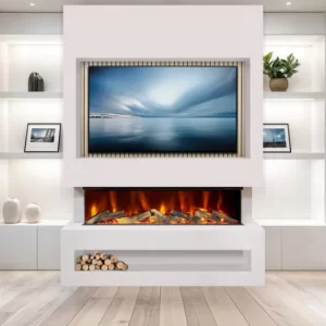 S1250 Media Wall Suite - White with Acoustic Oak Back Panel