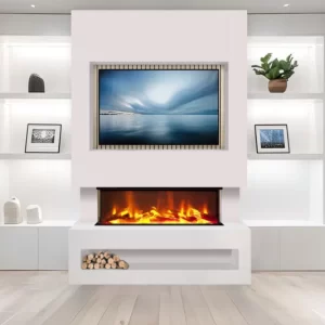 S1000 Media Wall Suite - White with Acoustic Oak Back Panel