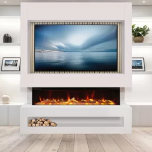 S1600 Media Wall Suite - White with Acoustic Oak Back Panel