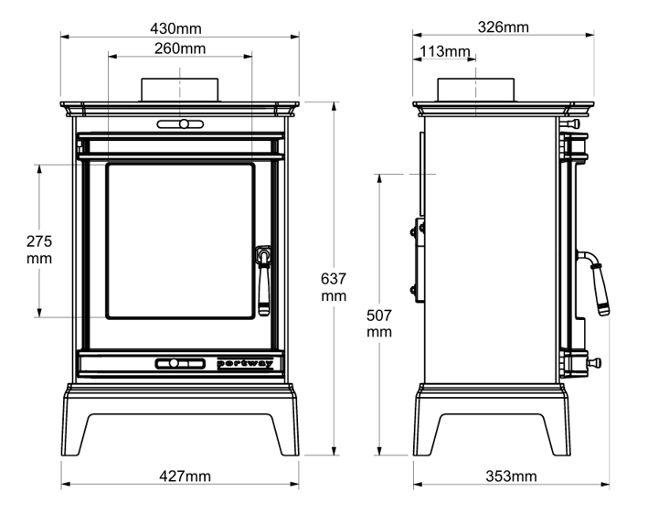 Portway Rochester 5 Black Multifuel Stove - Image 3